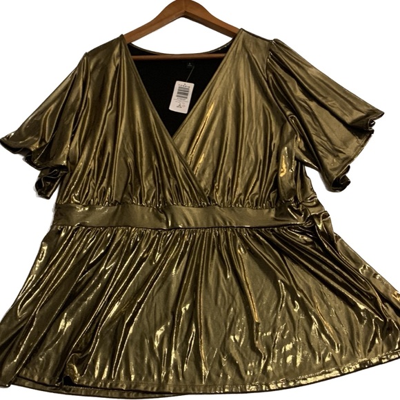 3X-TORRID Women’s Liquid Gold Shine Surplice Split Sleeve Peplum Top Sz 3X… - Picture 10 of 12